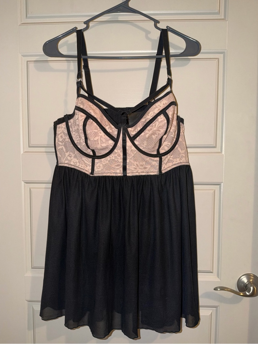 Lace Mesh Babydoll Chemise - Black and Blush- Torrid Size 1